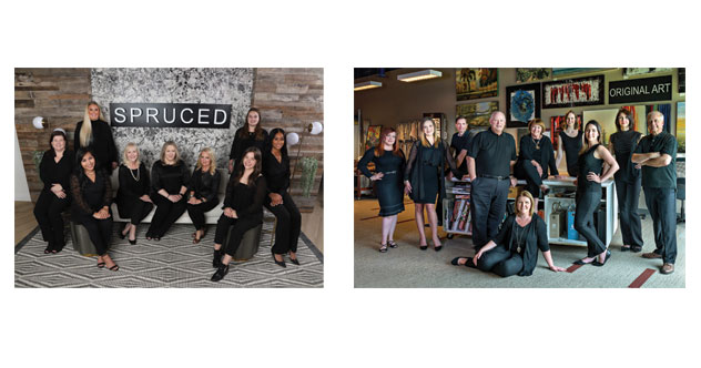 Pictured left are Lisa Bibawi, center, and her team and on the right are the Pulcine Team—Catherine sitting on table, Jerome to her right.